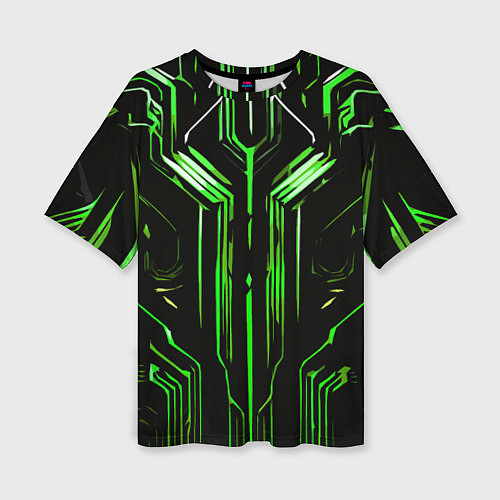 Женская футболка оверсайз Green stripes on a black background / 3D-принт – фото 1