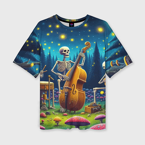 Женская футболка оверсайз Ансамбль черепов даёт концерт под луной / 3D-принт – фото 1