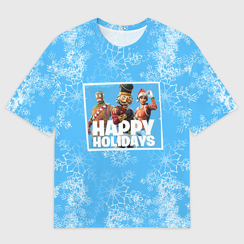 Женская футболка оверсайз Happy Holidays - Fortnite Ginger Gunner и Щелкунчи / 3D-принт – фото 1
