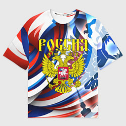 Футболка оверсайз женская Герб России на фоне цветов флага, цвет: 3D-принт