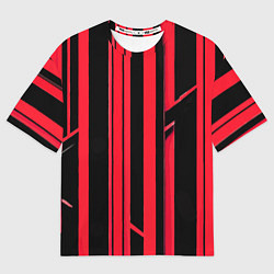 Футболка оверсайз женская Толстые красные полосы на чёрном фоне, цвет: 3D-принт