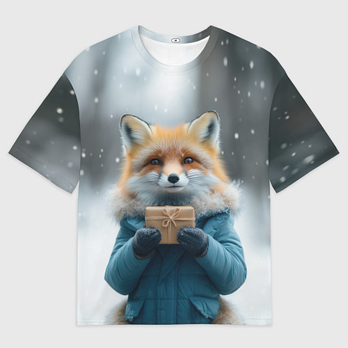 Женская футболка оверсайз Лисица с подарком / 3D-принт – фото 1