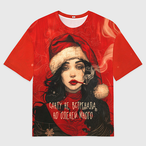 Женская футболка оверсайз Санту не встречала - но оленей много / 3D-принт – фото 1