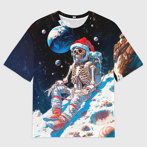 Женская футболка оверсайз Санта скелет астронавт / 3D-принт – фото 1
