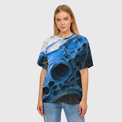 Футболка оверсайз женская Сине-белая абстрактная структура, цвет: 3D-принт — фото 2