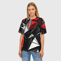 Футболка оверсайз женская Красно-белые рельефные треугольники на чёрном фоне, цвет: 3D-принт — фото 2