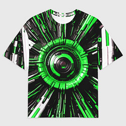 Футболка оверсайз женская Чёрно-зелёная сфера киберпанк, цвет: 3D-принт