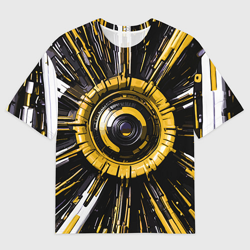 Женская футболка оверсайз Чёрно-жёлтая сфера киберпанк / 3D-принт – фото 1