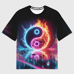 Женская футболка оверсайз Инь янь - неоновый космос