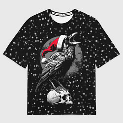 Футболка оверсайз женская Кричащий ворон в шапке Санты, цвет: 3D-принт