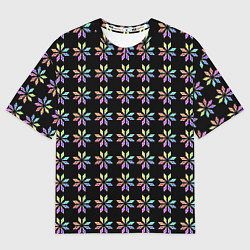 Футболка оверсайз женская Разноцветные звёзды на чёрном фоне, цвет: 3D-принт