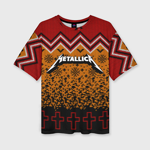 Женская футболка оверсайз Metallica christmas ugly sweater / 3D-принт – фото 1