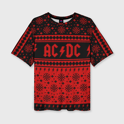 Женская футболка оверсайз ACDC christmas sweater / 3D-принт – фото 1