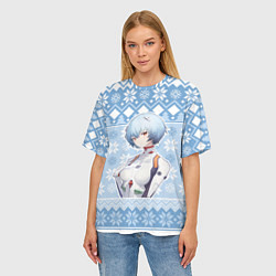 Футболка оверсайз женская Rei christmas sweater Evangelion, цвет: 3D-принт — фото 2