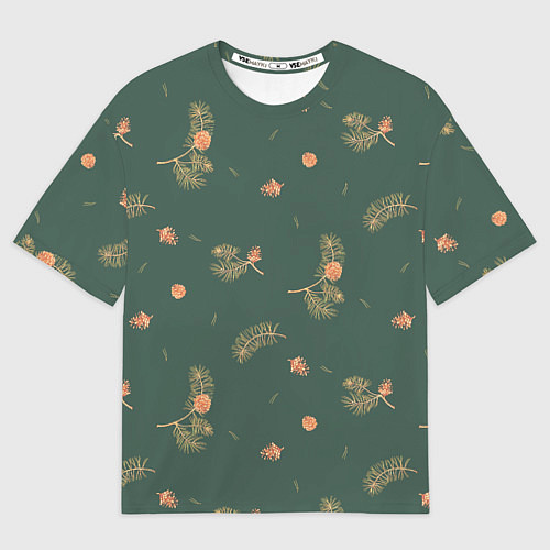 Женская футболка оверсайз Сосновые ветки и шишки / 3D-принт – фото 1