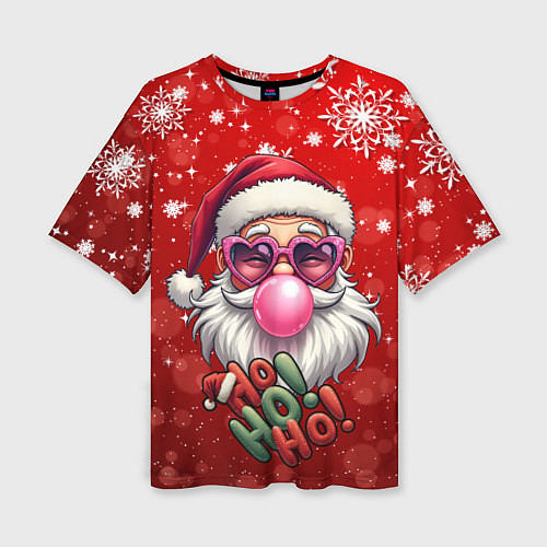 Женская футболка оверсайз Санта в розовых очках и жвачкой / 3D-принт – фото 1