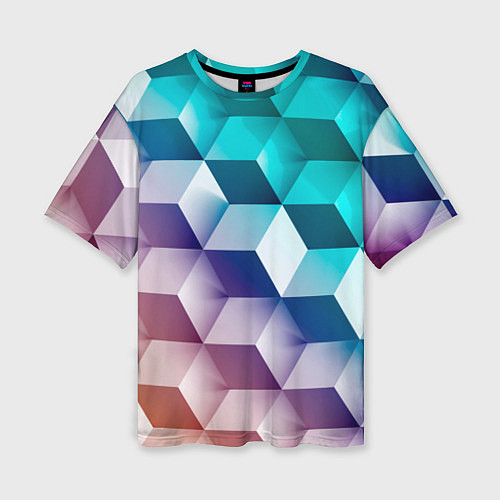 Женская футболка оверсайз Объёмные разноцветные градиентные кубы / 3D-принт – фото 1