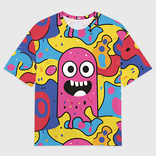 Женская футболка оверсайз Причудливый узор с улыбающимся персонажем / 3D-принт – фото 1
