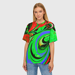 Футболка оверсайз женская Красно-зелёный узор, цвет: 3D-принт — фото 2