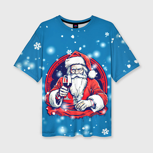 Женская футболка оверсайз Новый год с бокалом вина / 3D-принт – фото 1