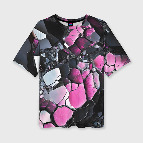 Женская футболка оверсайз Чёрно-розовый камень / 3D-принт – фото 1