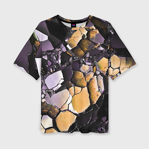 Женская футболка оверсайз Чёрно-жёлтый камень / 3D-принт – фото 1