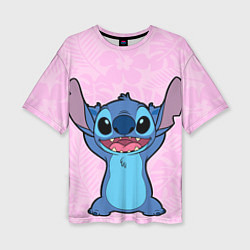 Женская футболка оверсайз Stitch on a pink background