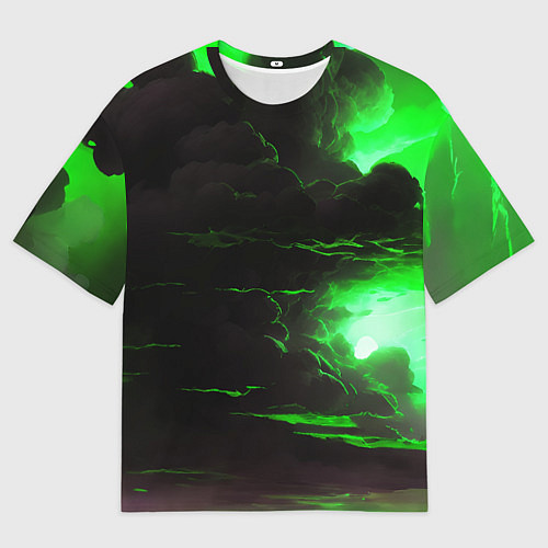 Женская футболка оверсайз Кислотный зелёный закат / 3D-принт – фото 1