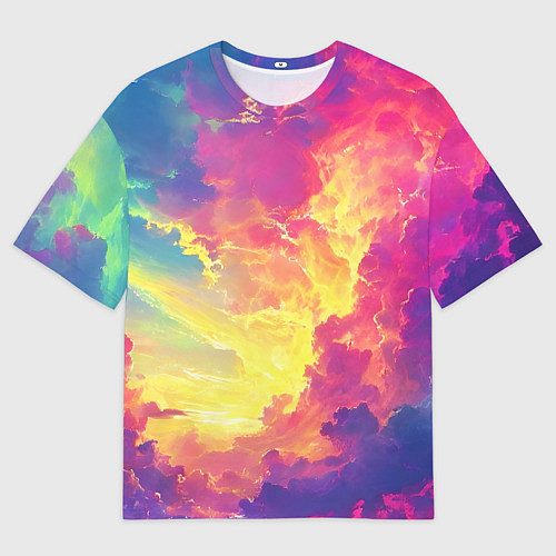 Женская футболка оверсайз Розовые облака на синем небе / 3D-принт – фото 1