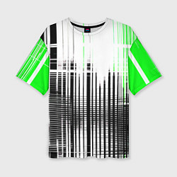 Футболка оверсайз женская Зелёно-чёрный гранж на белом фоне, цвет: 3D-принт