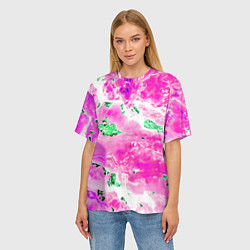 Футболка оверсайз женская Розово-зелёная абстракция, цвет: 3D-принт — фото 2