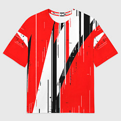 Футболка оверсайз женская Чёрно-белые вертикальные полосы на красном фоне, цвет: 3D-принт