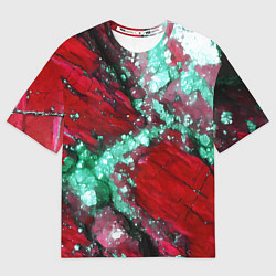 Футболка оверсайз женская Голубой минерал в красном камне, цвет: 3D-принт