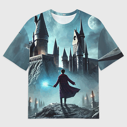 Женская футболка оверсайз Гарри Поттер перед Хогвартсом - нейроарт фантазия / 3D-принт – фото 1