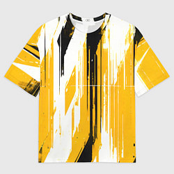 Футболка оверсайз женская Вертикальные чёрно-белые линии на жёлтом фоне, цвет: 3D-принт