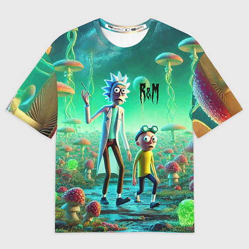 Женская футболка оверсайз Рик и Морти изучают планету мухоморов - нейроарт ф / 3D-принт – фото 1