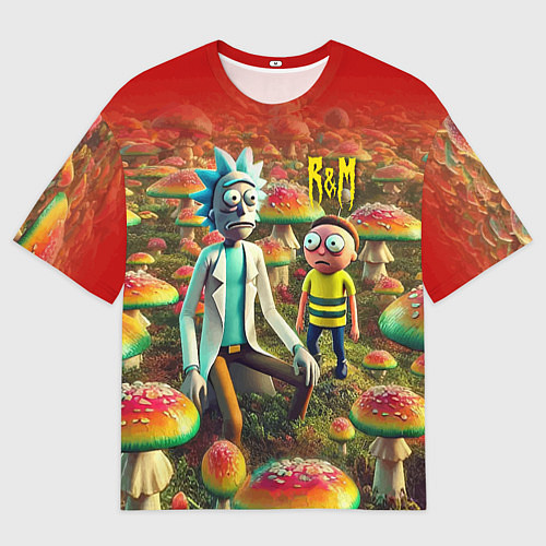 Женская футболка оверсайз Рик и Морти заблудились в мухоморном поле / 3D-принт – фото 1