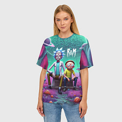 Футболка оверсайз женская Рик и Морту на сказочной грибной планете - нейроар, цвет: 3D-принт — фото 2
