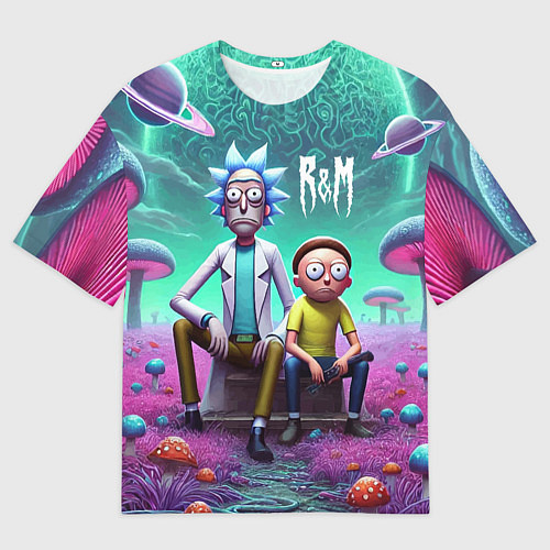 Женская футболка оверсайз Рик и Морту на сказочной грибной планете - нейроар / 3D-принт – фото 1