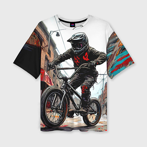 Женская футболка оверсайз BMX трюки в городе / 3D-принт – фото 1