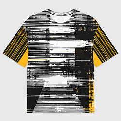 Футболка оверсайз женская Горизонтальные чёрные линии на бело-жёлтом фоне, цвет: 3D-принт