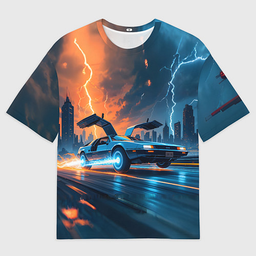 Женская футболка оверсайз Автомобиль и ночные молнии / 3D-принт – фото 1