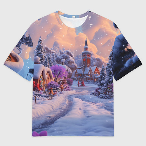 Женская футболка оверсайз Тропинка к новому году / 3D-принт – фото 1