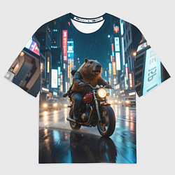 Футболка оверсайз женская Капибара байкер, цвет: 3D-принт