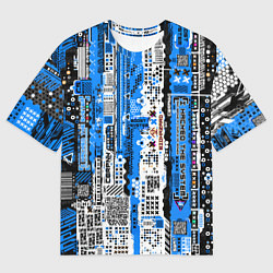 Футболка оверсайз женская Киберпанк паттерн синий, цвет: 3D-принт