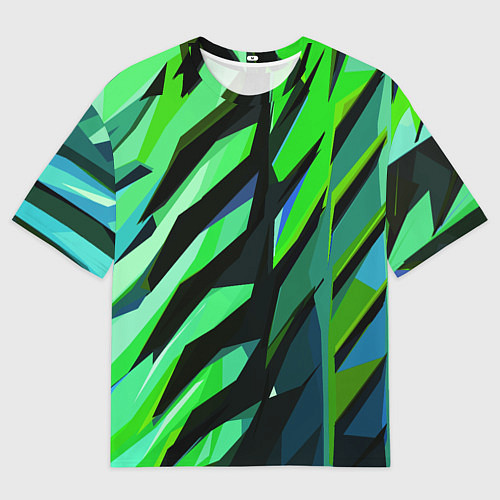 Женская футболка оверсайз Чёрно-зелёная абстракция / 3D-принт – фото 1
