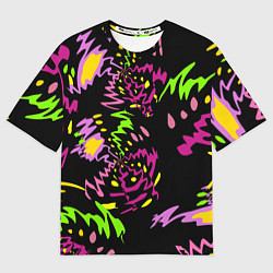 Футболка оверсайз женская Яркие абстрактные круги-зигзаги, цвет: 3D-принт