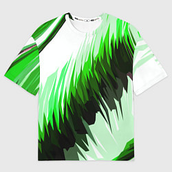 Футболка оверсайз женская Чёрно-зелёные острые полосы на белом фоне, цвет: 3D-принт