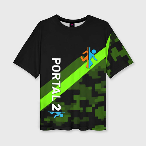 Женская футболка оверсайз Portal camo steel geometry / 3D-принт – фото 1