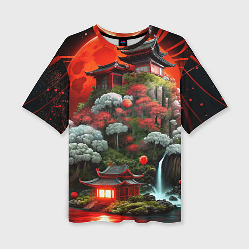 Женская футболка оверсайз Японская гора природа / 3D-принт – фото 1